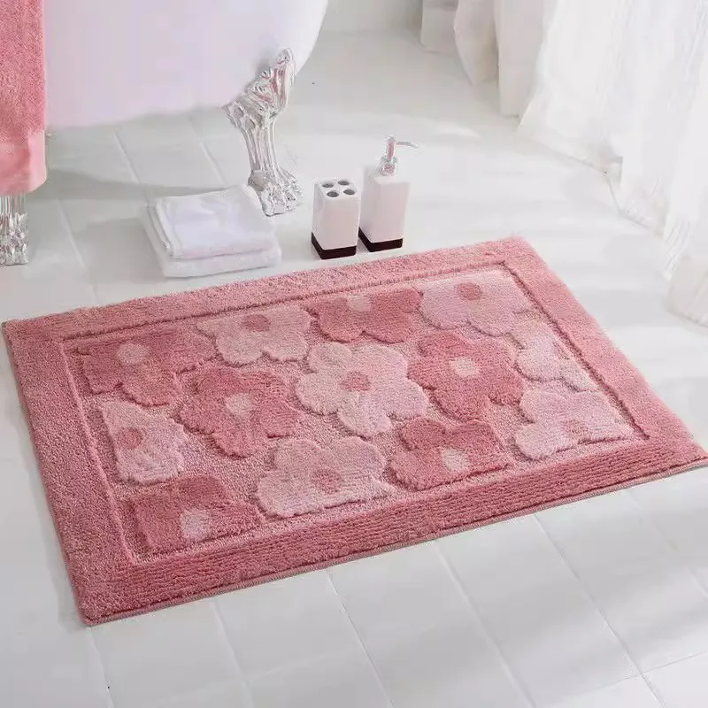 Aesthetic Flower Carpet Bathroom Antislip Plush Area Rug Soft Cherry Blossom Tufted Carpet Bedrooom Decoration Livingroom Rug