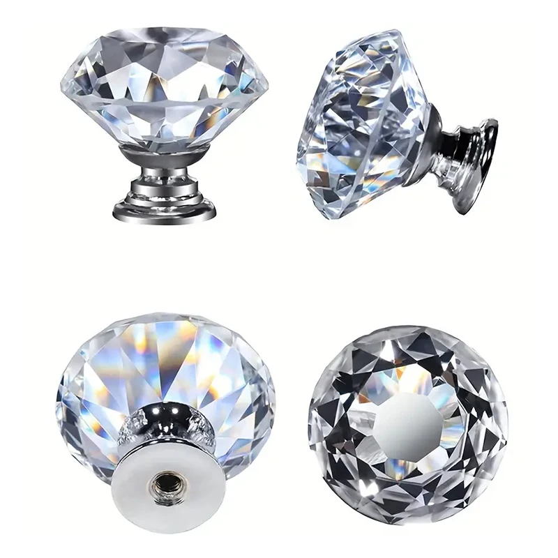 4pcs Crystal Glass Handles - Elegant Single Hole Cabinet Door Furniture Accessories - 3cm Zinc Alloy Small Handle for Wardrobe
