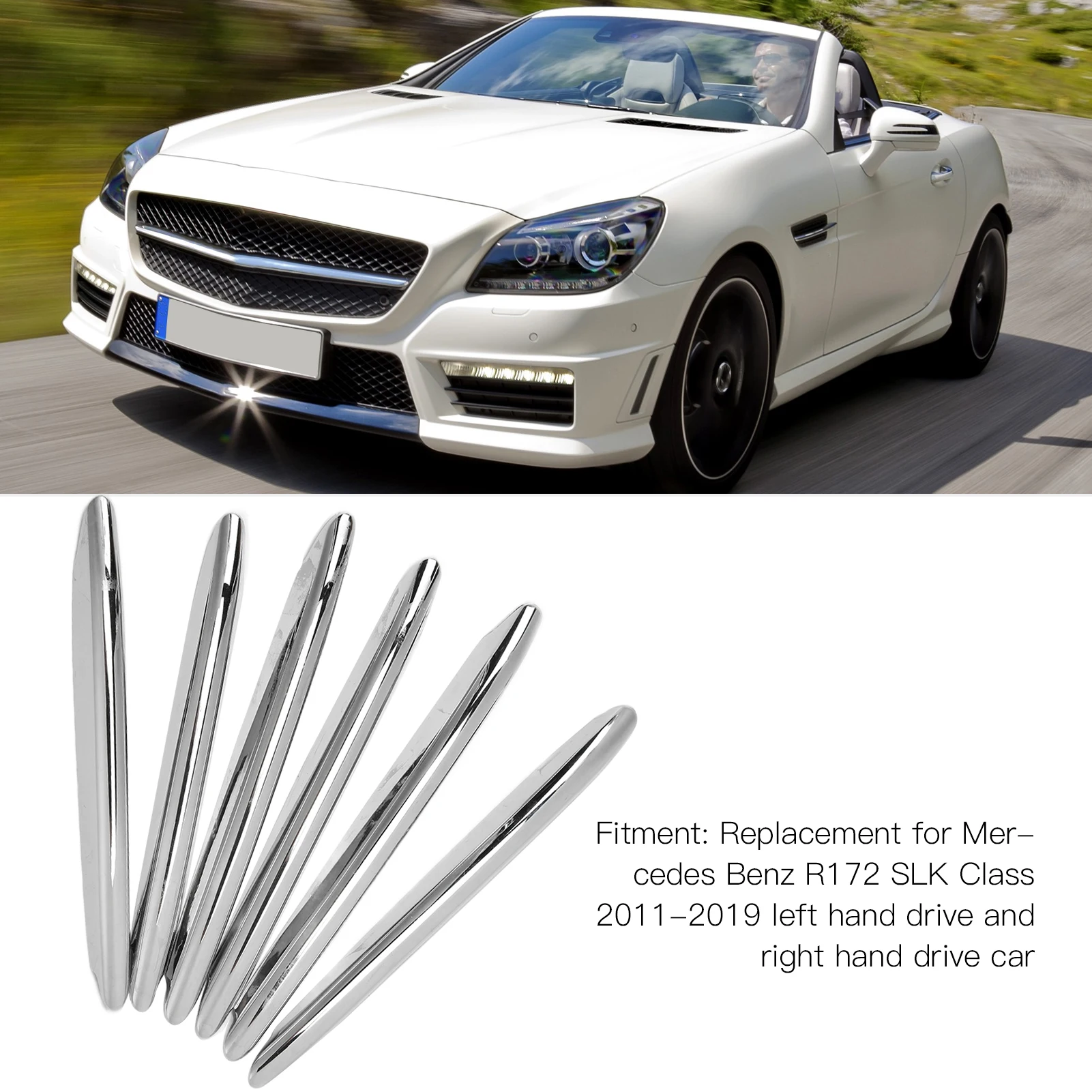 Chrome Car Engine Hood Vent Grille Cover Trim Parts Replacement for Mercedes Benz R172 SLK 2011‑2019 Exterior Accessories