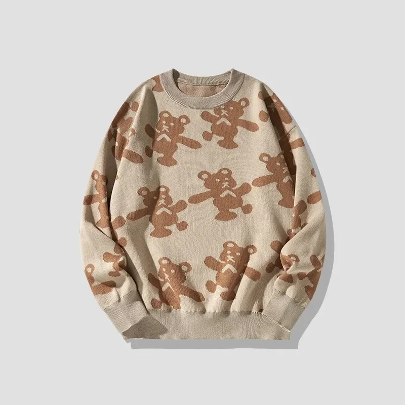 

2023 Autumn/Winter New Youth Fashion Personalized Knitwear Cartoon Little Bear Pattern Hong Kong Style Sweater