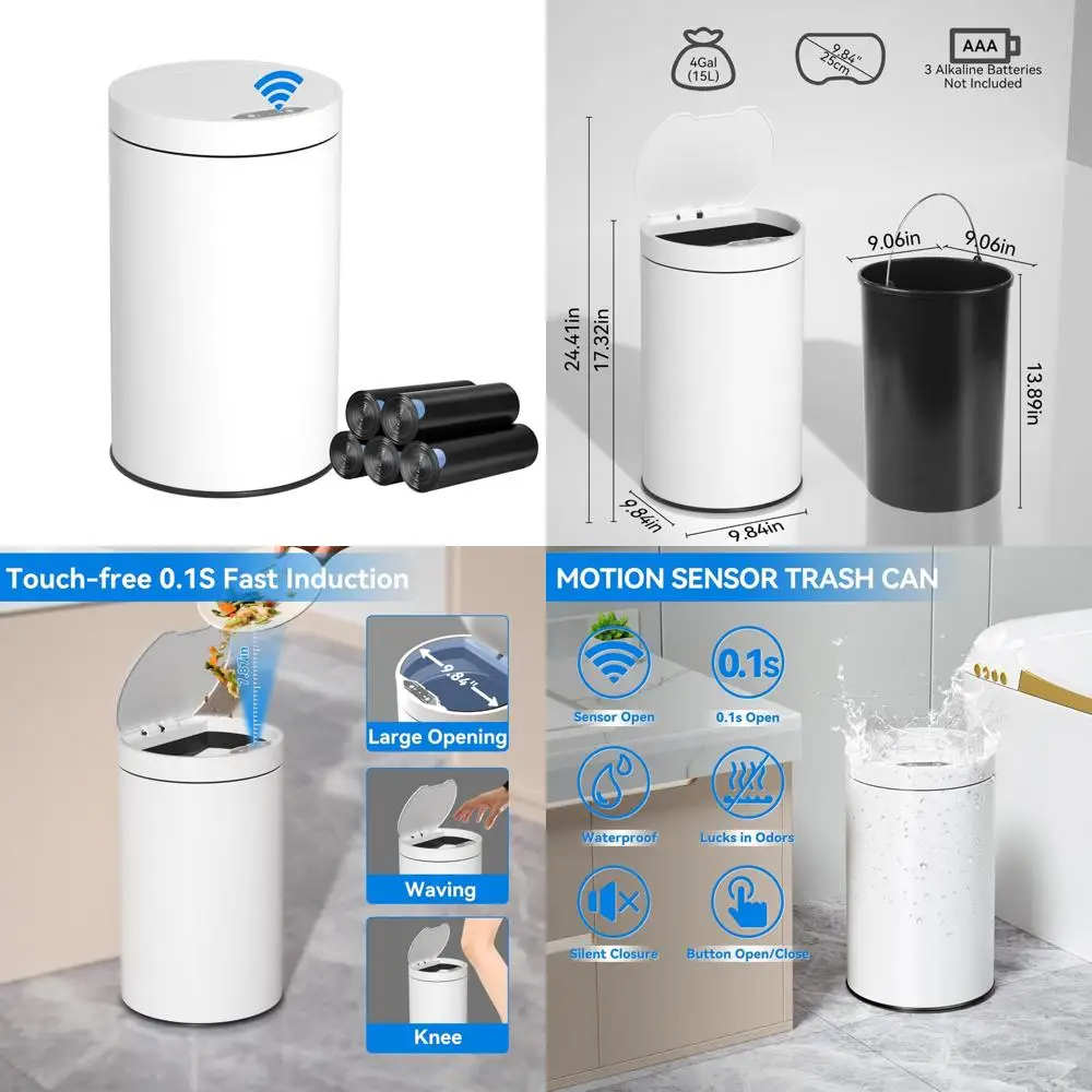 

Automatic Touchless 4 Gallon Stainless Steel Trash Can with Motion Sensor Lid for Kitchen and Bathroom Use