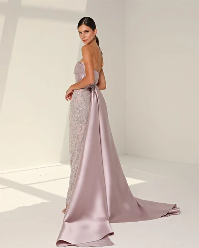 Imagen 2 del producto Vestido de fiesta sin tirantes de alta calidad personalizado hasta el suelo con lentejuelas sin mangas vestidos de noche formales fruncidos 