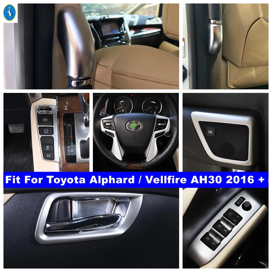 

Matte Auto Door Speaker / Bowl Lift Button Steering Wheel Cover Trim Accessories For Toyota Alphard / Vellfire AH30 2016 - 2021