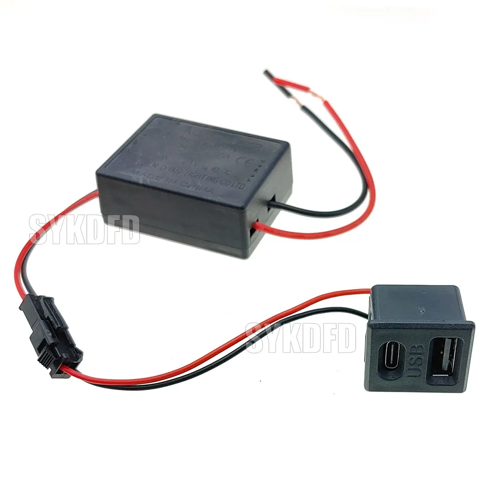 1Pcs USB Female Base Type-C Black Double-Layer Socket USB A Female Lamp Charging Socket Power Socket With Cable Connector