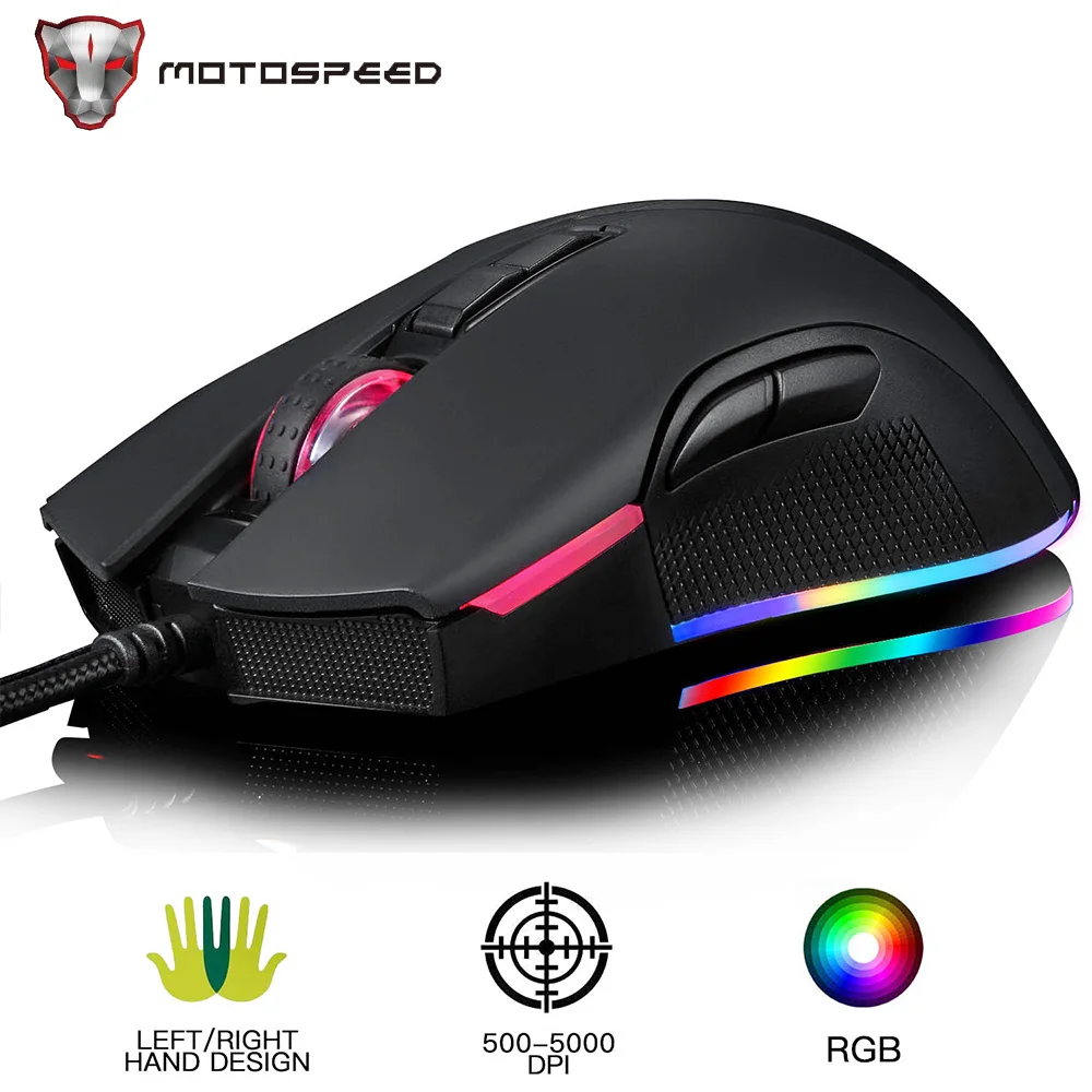 

Motospeed V70 Проводная игровая мышь USB ZEUS6400 5000DPI RGB многоцветная дышащая Подсветка для ноутбука, компьютера, игровой мыши