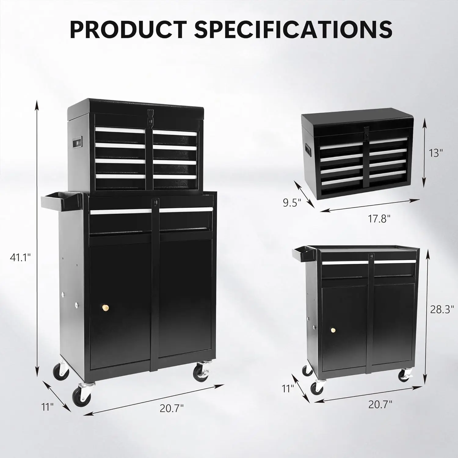 Tool Chest, 2 in 1 Tool Boxes with Drawers, Tool Cart with Organizer Tray Divider Set Wheels, Large Rolling Tool Box Organizer