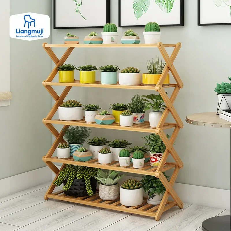 Multi-Layer Plant Rack for Indoor Living Room Flower Pot Rack Green Pineapple Succulent Balcony Decoration Storage Rack Bamboo