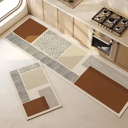 Polymères de sol de cuisine imperméables, PVC, tapis en vinyle anti-ald, cuir, résistant à l'huile, tapis de pied, style japonais, décoration de la maison, tapis marron