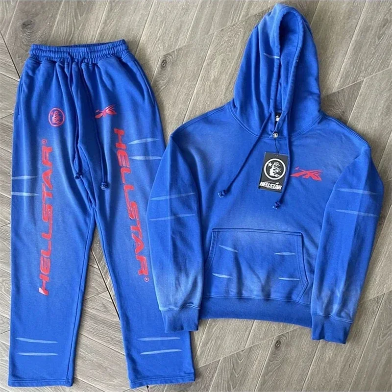 

24ss Y2K Blue Hoodie Men Women Best Quality Oversized Sweatshirt Tracksuit Set