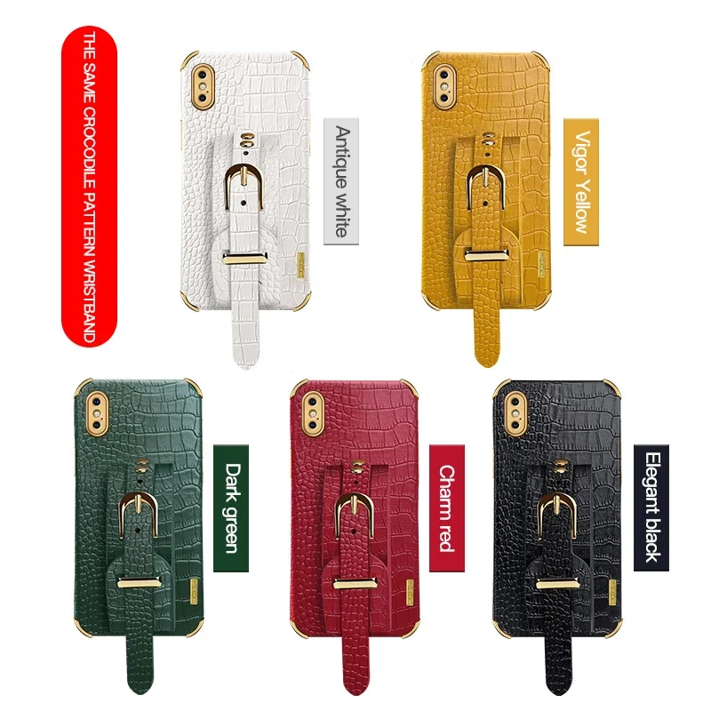 Wristband Wrist Strap Crocodile PU Leather Soft Phone Case For IPhone XS Max X XR Anti-Drop Holder Stand Cover Silicone Cases