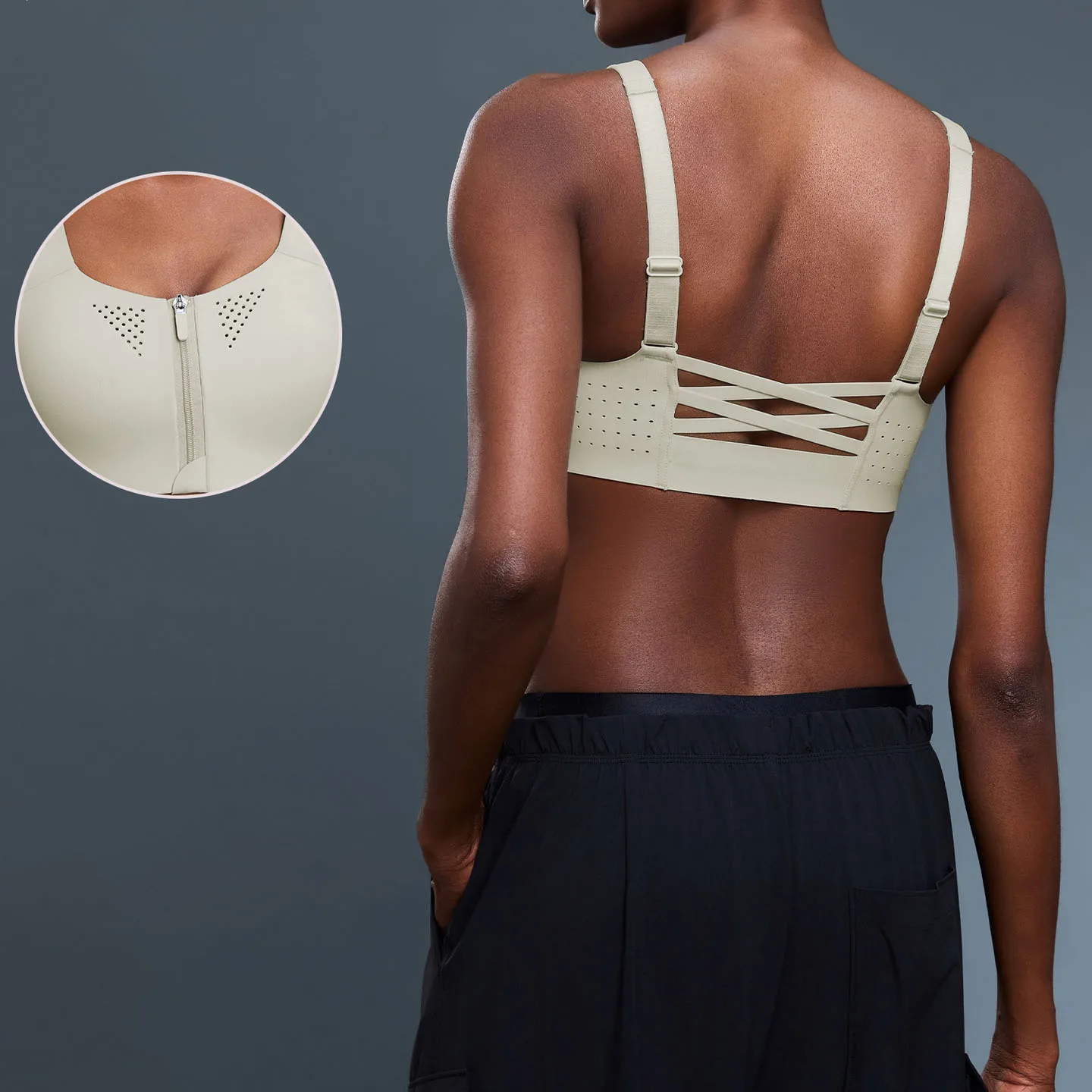 

High-Impact Front-Zip Sports Bra For Women - Non-Slip Seamless Cup with Adjustable Straps, Breathable Yoga Bra & Back Support