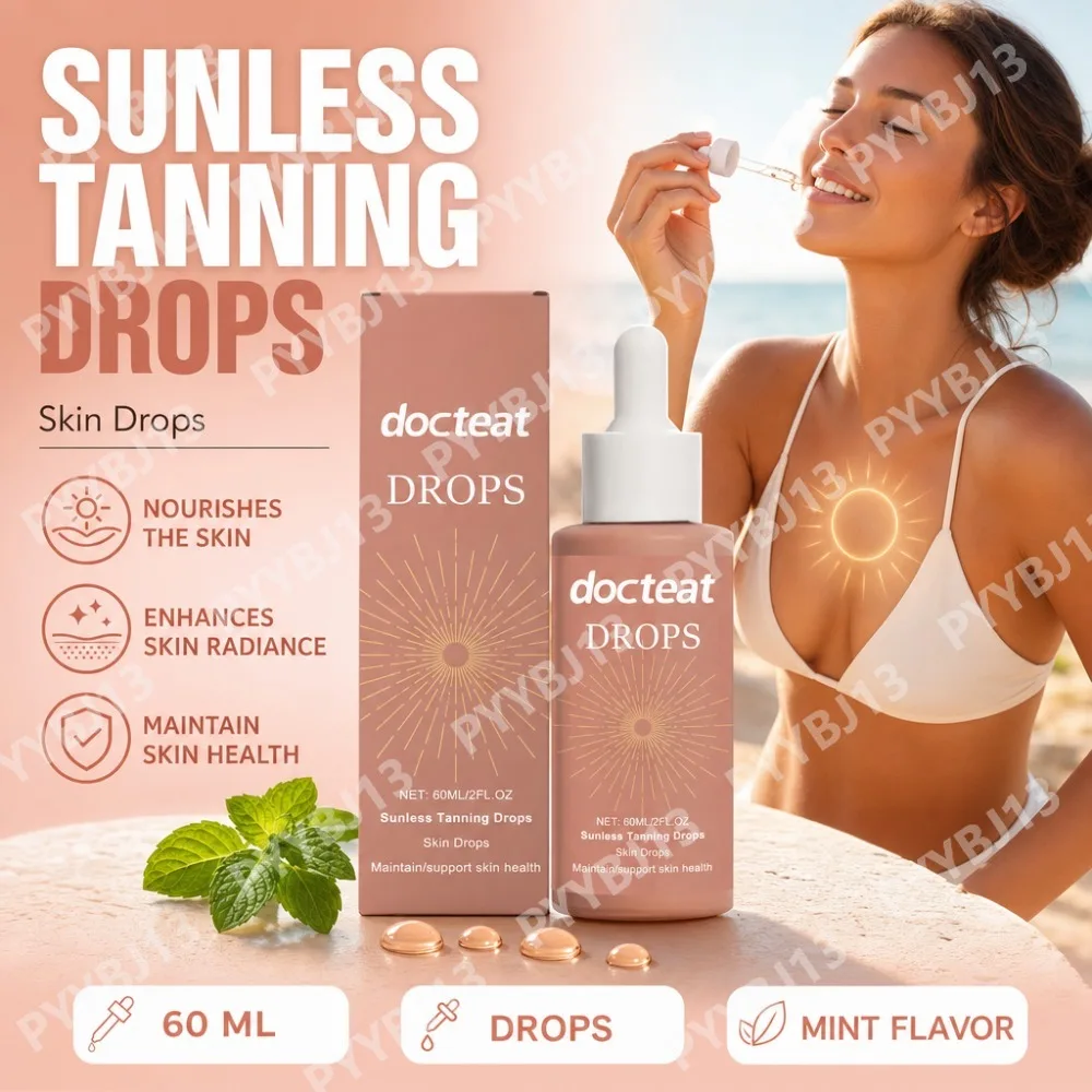 Docteat Self Tanning Drops for Face & Body with Mint Leaf and Vitamin B1, Hydrating Sunless Glow Daily Skin Care, 60ml/2 Fl Oz
