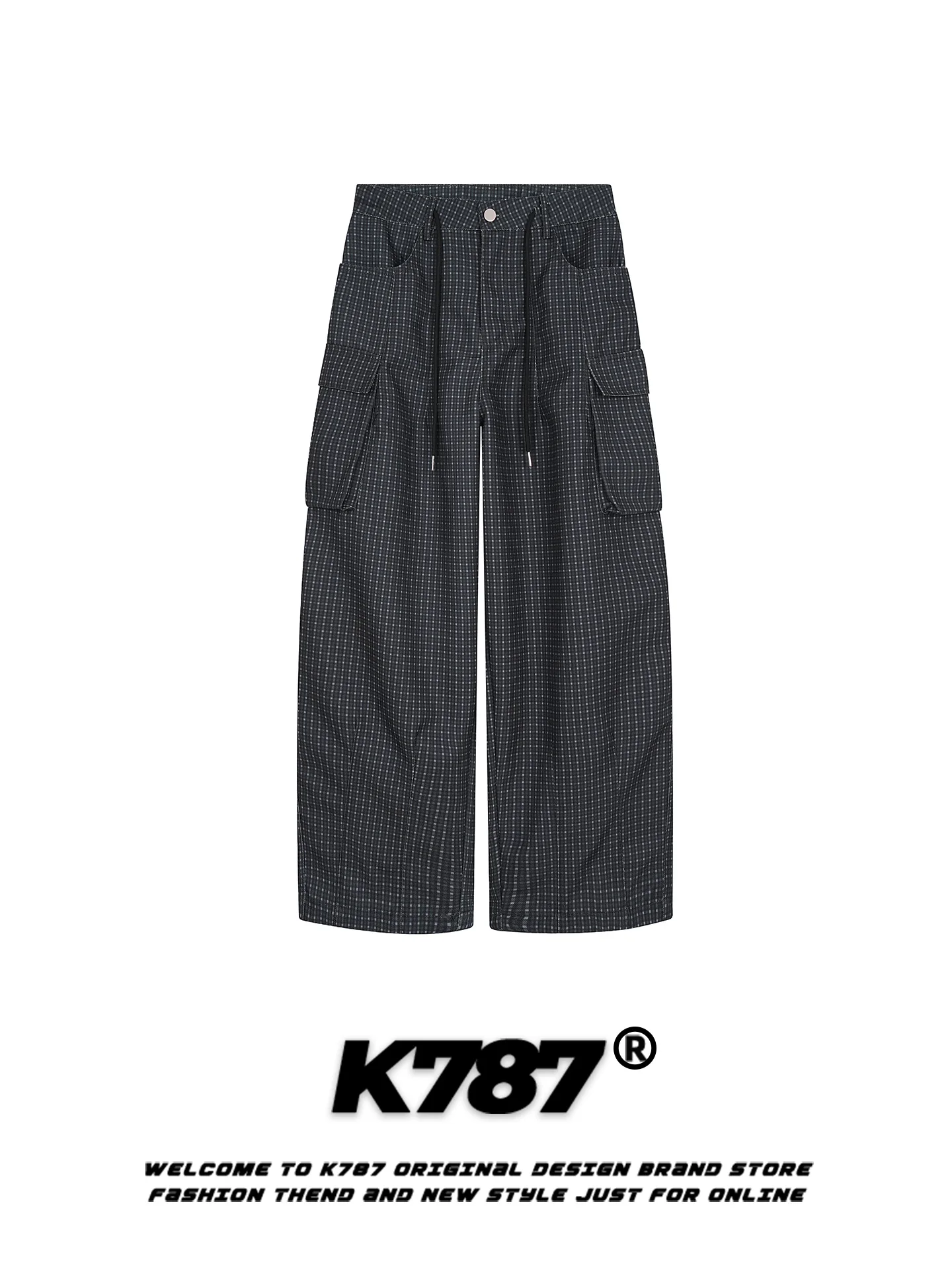 

Рабочие брюки K787 в американском ретро-стиле, в клетку, с множеством карманов, с высокой талией, повседневные, свободные, унисекс, длинные, широкие штанины