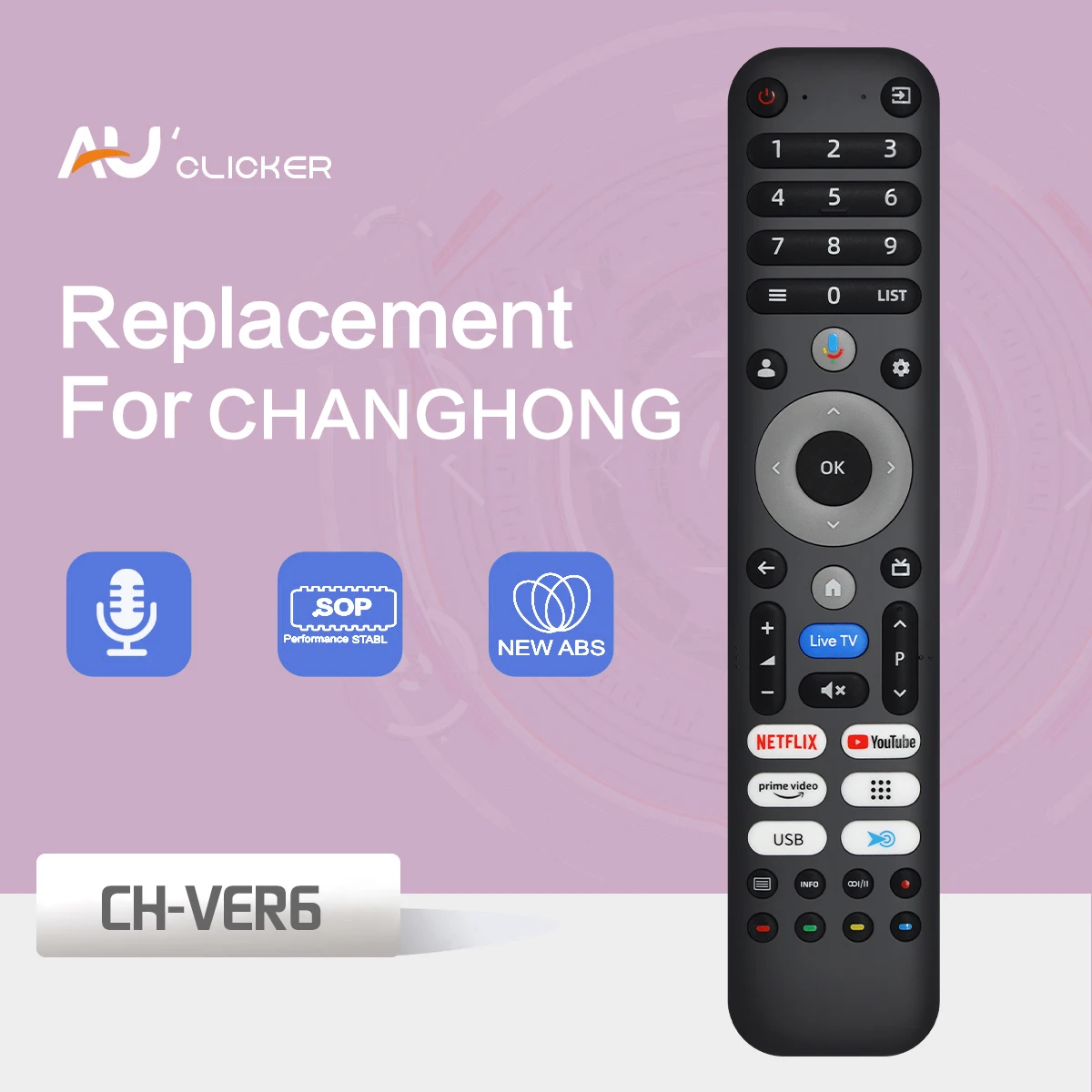 

CH-VER6 New Voice Remote Control Compatible with CHIQ TV U55QM10 L40FT L32FM10V CH51625060600622 CH51625060600466