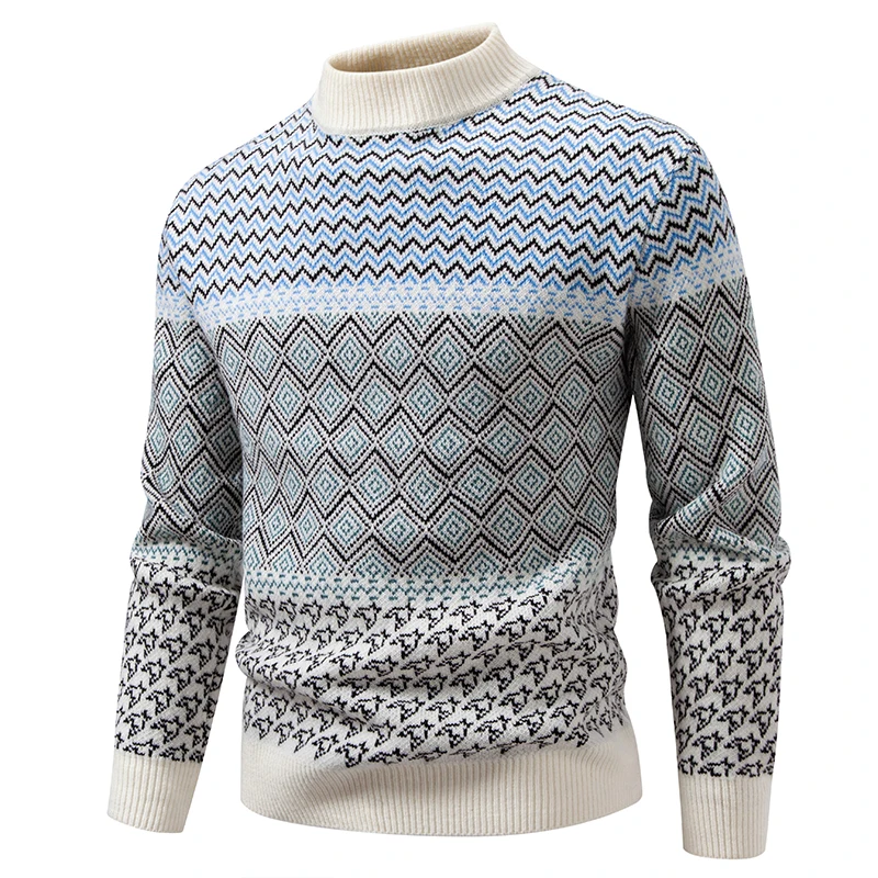 Suéteres para Hombre, jerséis cálidos con patrón geométrico de invierno, jerséis Vintage 2025, Jersey elástico ajustado para Hombre, suéter para Hombre, Tops de punto