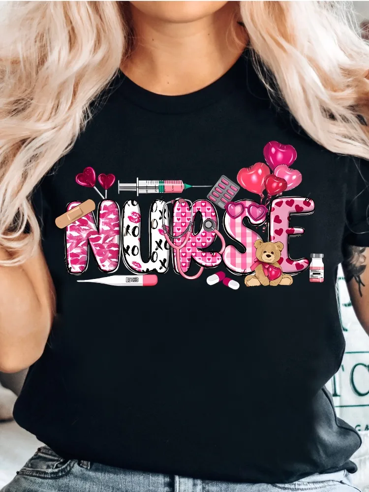 Valentinstag-Krankenschwester-T-Shirt, Valentinstagsgeschenk für Krankenschwestern, Damen-Medizinpersonal, bequemes Kurzarm-Shirt