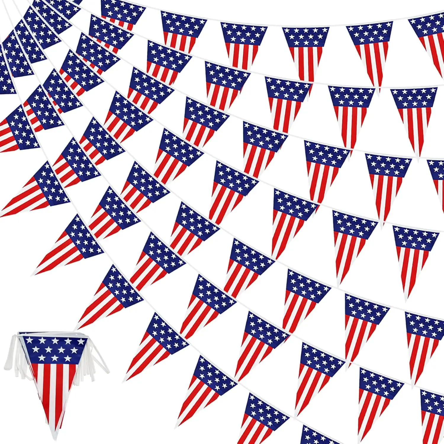 Red White and Blue USA Pennant Banner 32ft Stars&Stripes Bunting, 4th of July Patriotic Party Deco, Waterproof plastic Garland