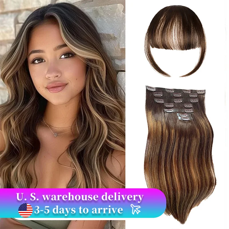 

140 г/компл., наращивание волос на клипсе, 4/27, коричневые человеческие волосы Remy с невидимым утком кожи, прямые 100% человеческие волосы, 7/10 шт.