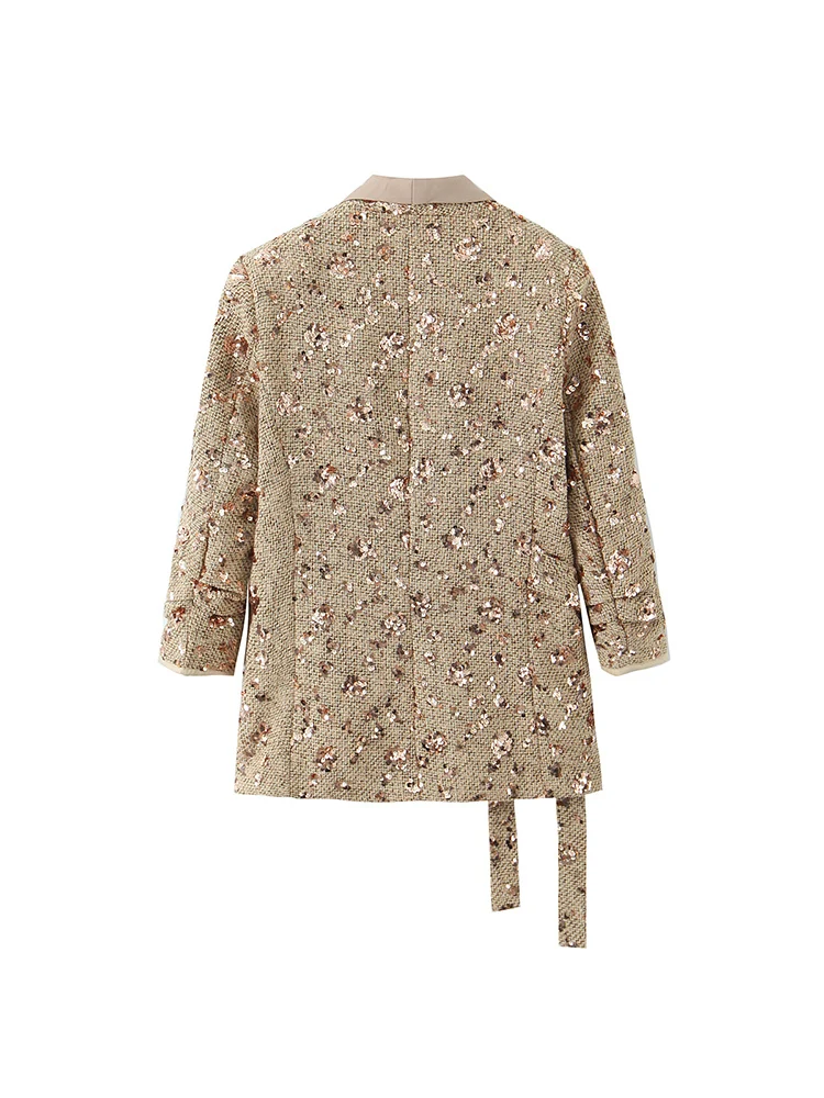 ヨーロッパ風の新しいレディースファッション、多用途でエレガントなスパンコール付きサイドタイの長袖スーツジャケット（職場向け）