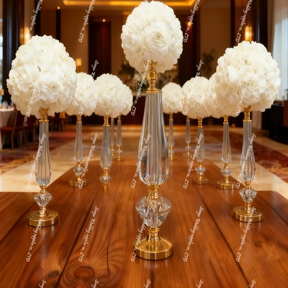 

10pcs(40cm to 100cm tall)gold Acrylic Vase Stand Wedding Centerpieces, gold metal Centerpieces Clear Column Flower Stand 412