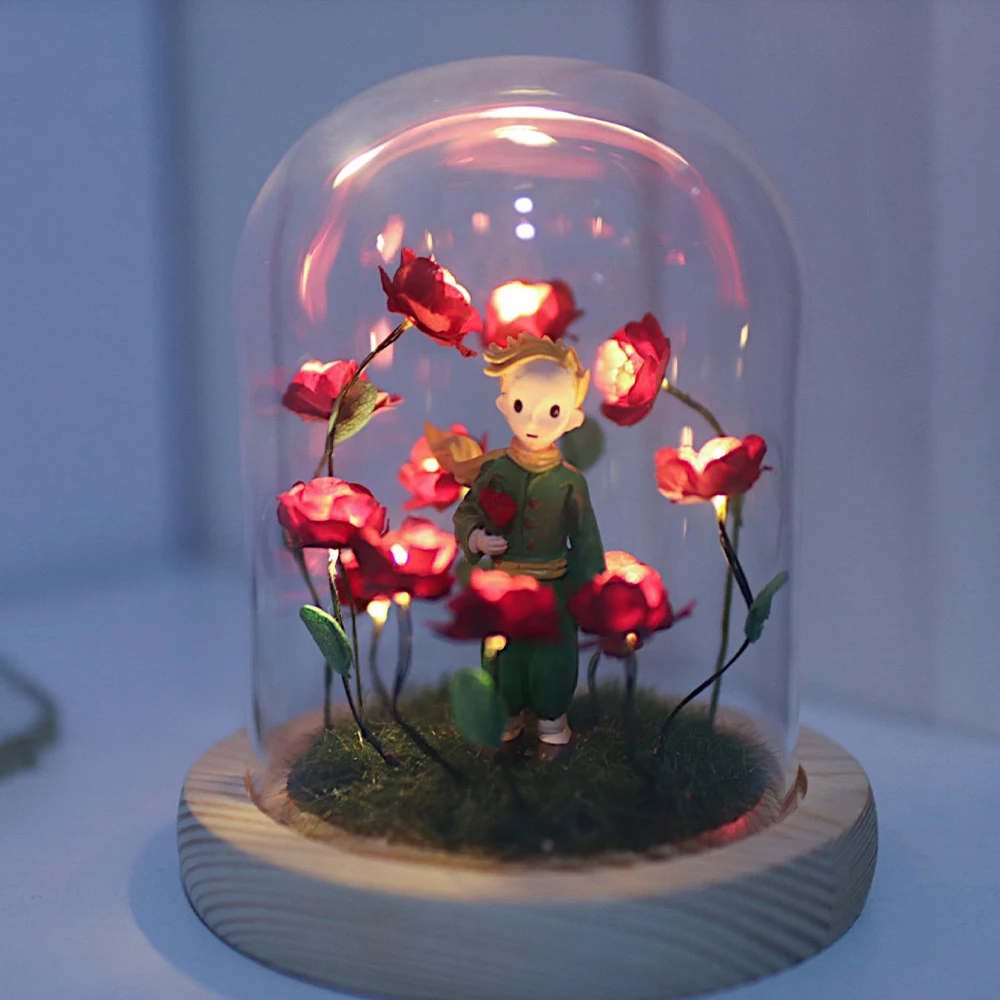 Little Prince Nightlight Immortal Rose Little Fox Atmosphere Lamp Handmade DIY Gift Christmas Valentine Birthday Gift For Girl