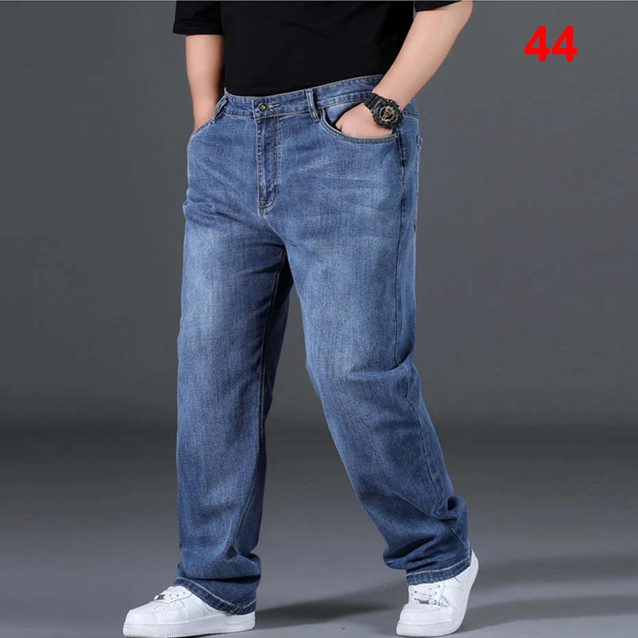 

46 Plus Size Jeans Men Solid Color Denim Pants Male Fashion Casual Baggy Jeans Straight Pants