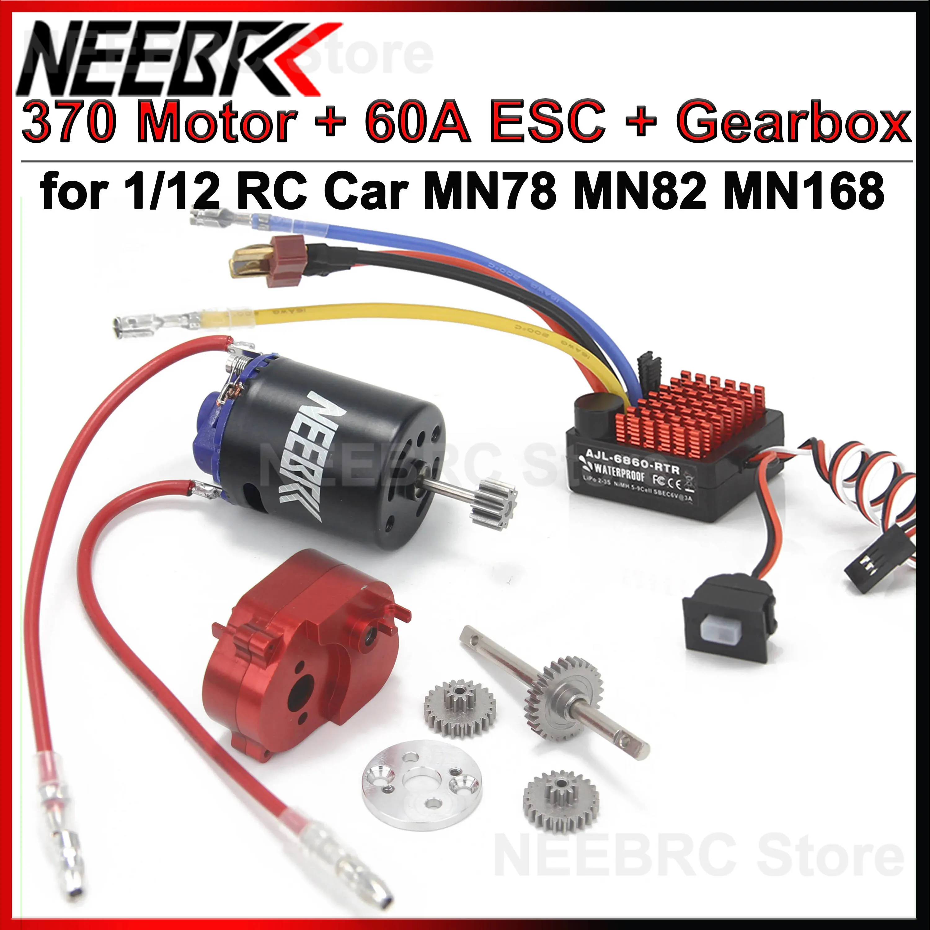 1/12 RC Auto Zubehör MN78 MN82 MN168 MN99S 370 Bürstenmotor 60A ESC Metallgetriebe Crawler Bürsten-Upgrade-Teile