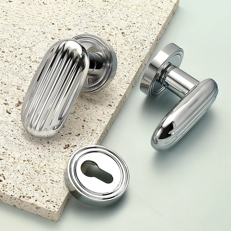 Chrome French Style Door Lock, Silent Magnetic Handle, Indoor Wooden Bedroom Door Hardware Accessories