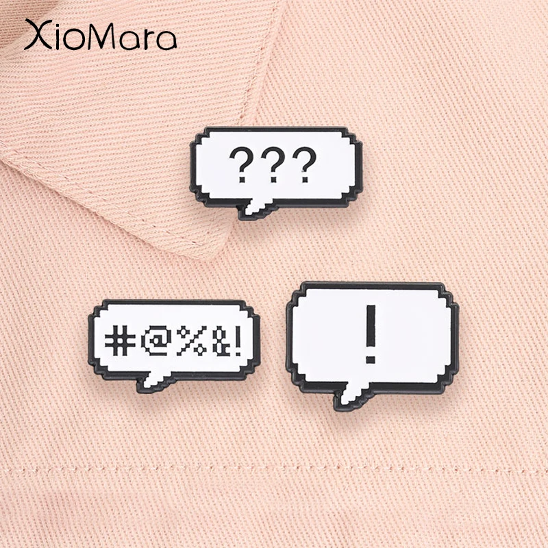 Retro 8 Bit Pixel Dialogue Box Enamel Pins Game Censor Symbols Exclamation Question Mark Game Gamer Brooches Jewelry Gifts