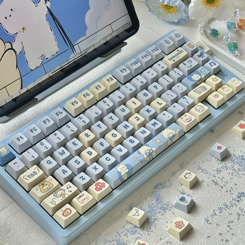 

Original height keycap blue meow meow, western puppy, small eight 143 key small full set adaptation 98 108