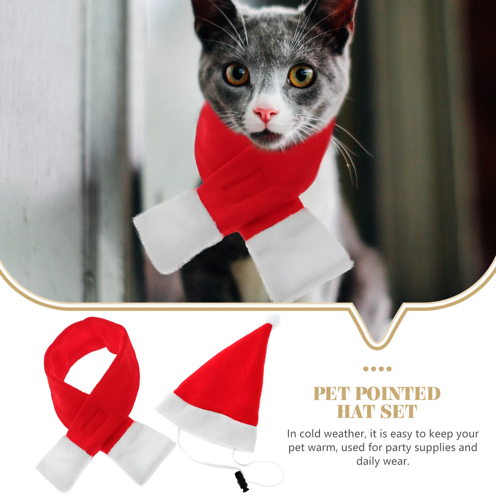 

Christmas Pet Hat Scarf Set Red Santa Costume Outfit for Cat Dog Holiday Party Scarf Pet Santa Hat for Christmas