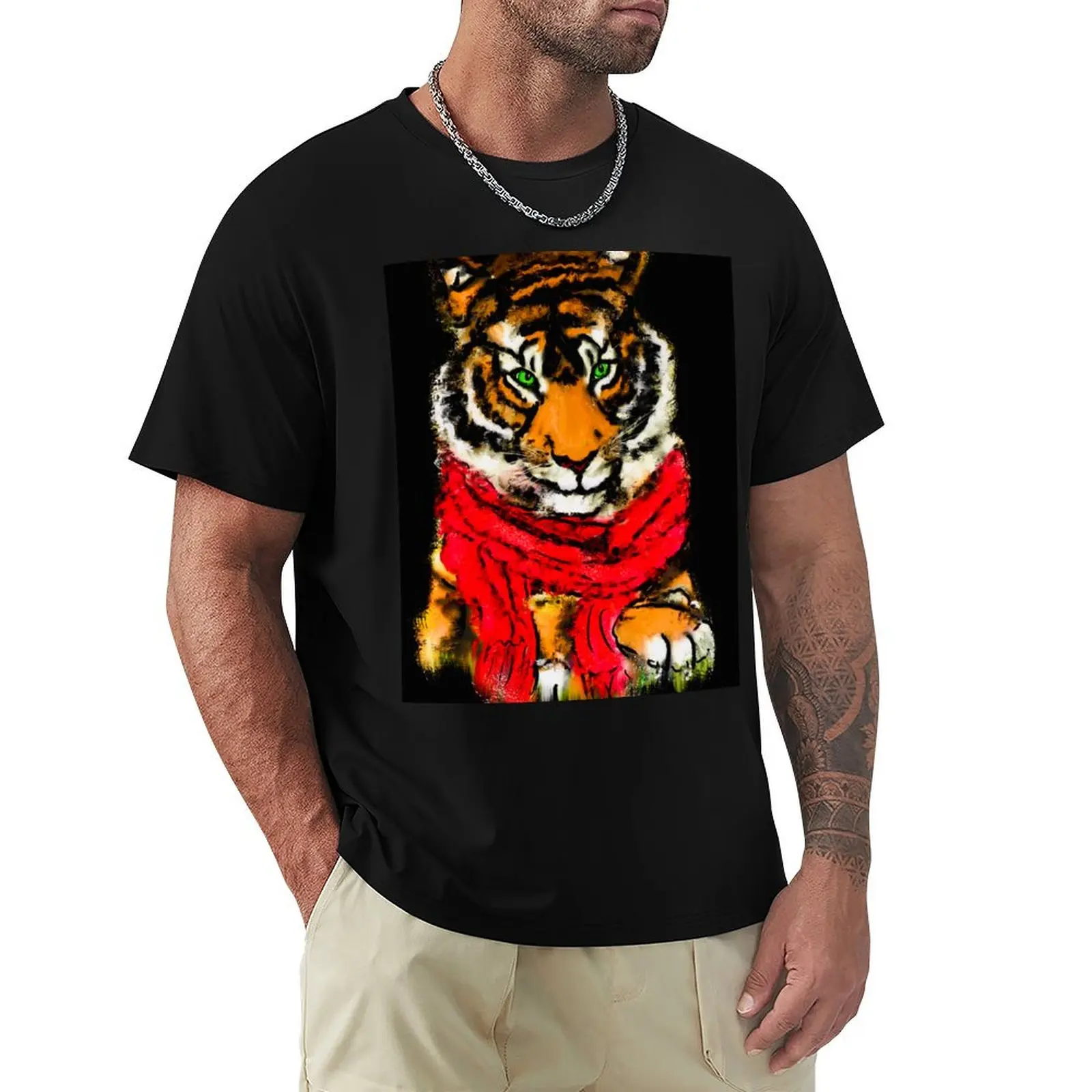 Tiger with Scarf T-Shirt Long Lasting Casual T-Shirt
