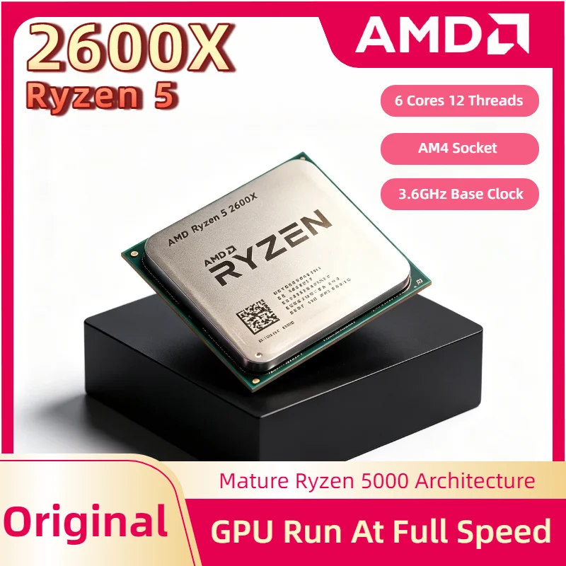 Procesador AMD Ryzen 5 2600X R5 2600X 3.6GHz 6 Núcleos 12 Subprocesos 95W LGA AM4 para Juegos, Sin Embalaje, Ultra Rápido Pro Max
