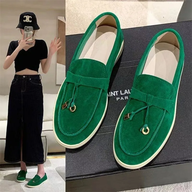 European/American 2024 New Single 35-45 High Loafers Doudou Shoes for Women with Small Fragrance and Rubber Footwear flat shoes