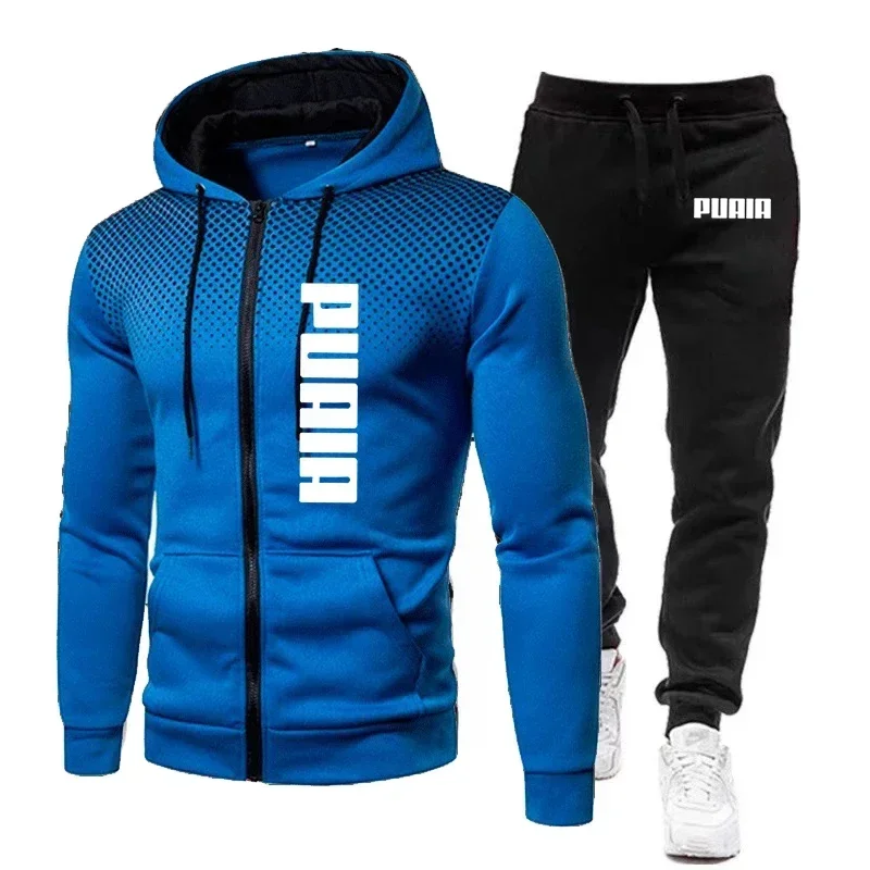Spring and Autumn Men's Fashion Jacket and Sweatpants Two-Piece Set, New Outdoor Running Zip-Up Hoodie Tracksuit