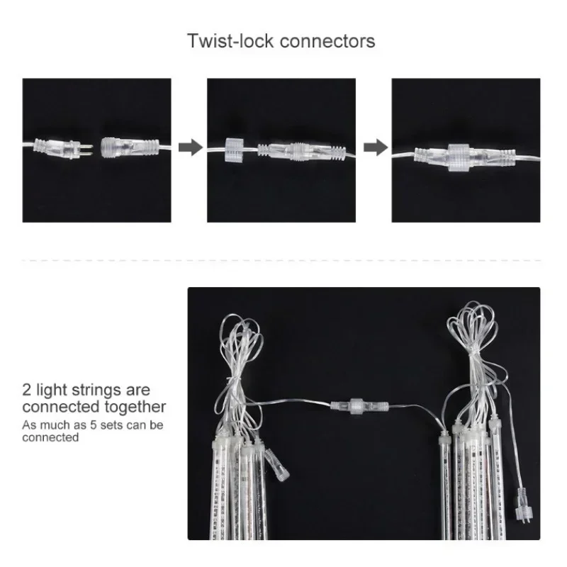 30cm /50cm EU/US/AU/UK Plug impermeabile Meteor Shower Rain 8 Tube LED String Lights per le vacanze all\'aperto albero di decorazione natalizia