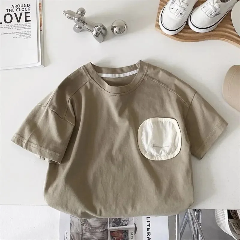 2024 Summer Boy Children Patch Hip Hop Short Sleeves T-shirt Girl Baby Loose Casual Tops Kid Cotton Tees Fashion Toddler Clothes