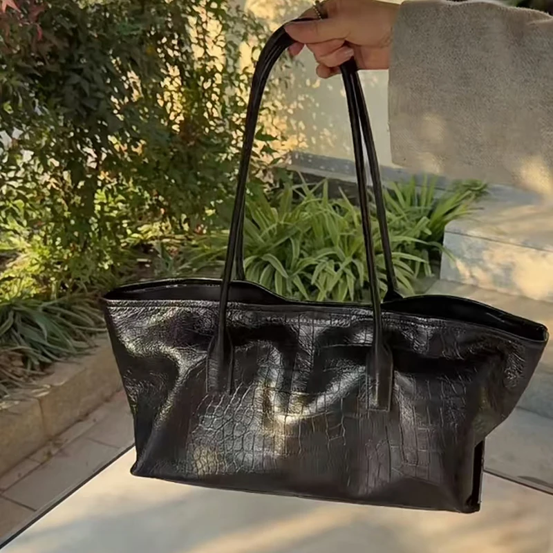 Luxuriöse Damen-Tragetasche mit Krokodilmuster, Vintage-Stil, Große Kapazität, Schulter-Handtasche, Minimalistische Pendler- und Einkaufstasche für Frauen – Detail 10