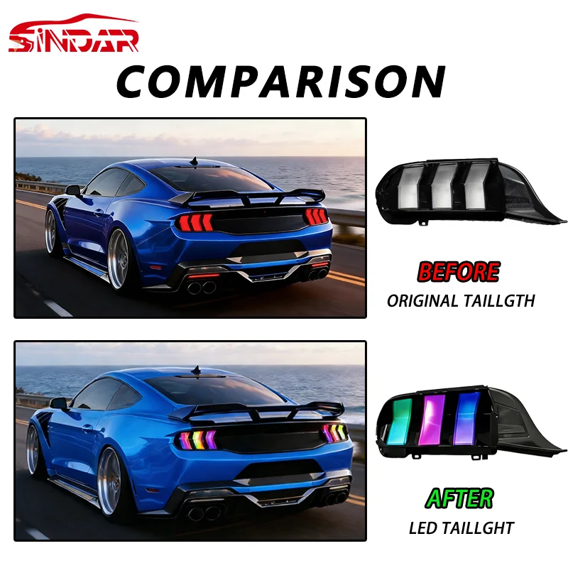 

Новые модифицированные автомобильные фонари SINDAR: Светодиодные задние фонари RGB в сборе для Ford Mustang S650 2024-2025