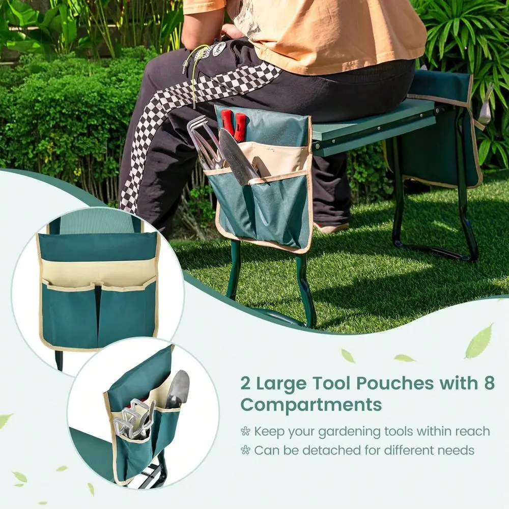 Folding Garden Kneeler Seat Bench W 2 Bonus Tool Pouches EVA Foam Pad
