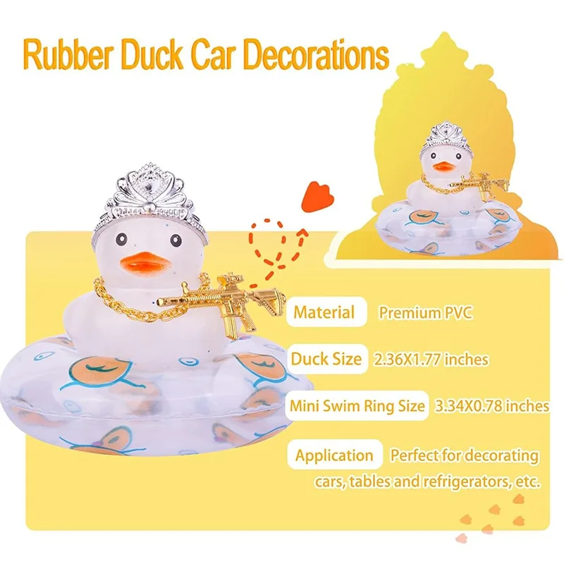 2 Pcs Car Rubber Duck Dashboard Decoration Colorful Duck Car Ornaments with Props Mini Swim Ring Sunglasses Cowboy Sun Hat