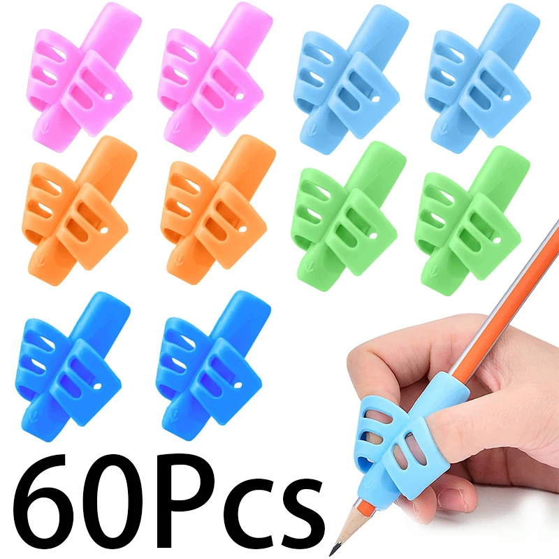 60Pcs Silicone Pencil Clip Rubber Pencil Holder Soft Handwriting Assisted Children Writing Rubber Grip For Pens