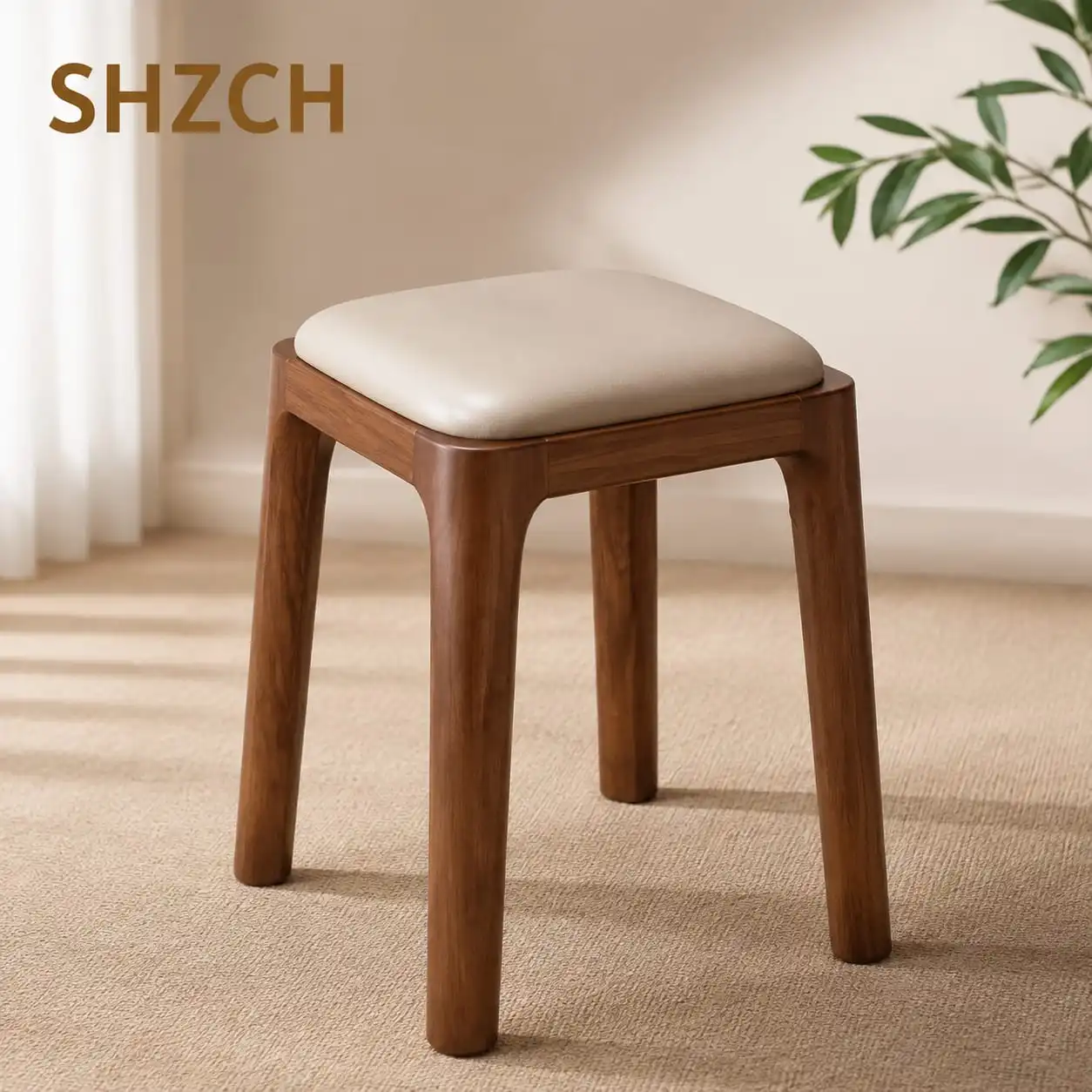 Solid wood stool household stackable soft bag bench sedentary comfortable dining table chair simple modern living room raw