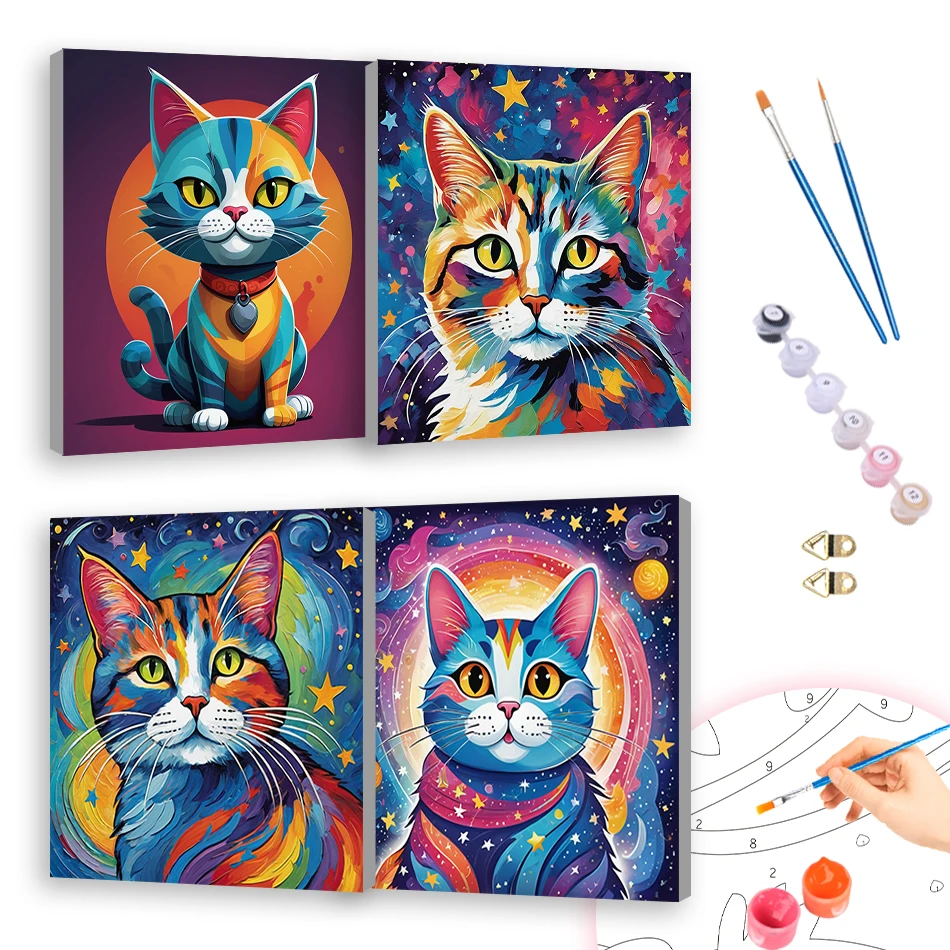 

RUOPOTY Diy Painting By Numbers For Beginner 20x20cm With Frame Starry Sky Cat Picture Drawing Decorative Paintings Acrylic Set