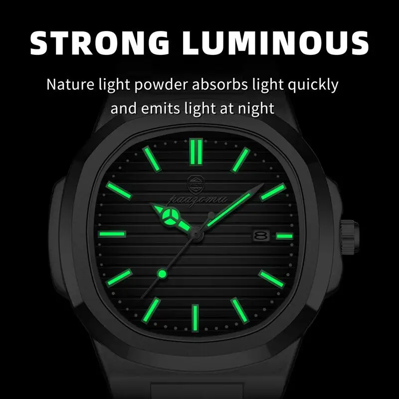 Poedagar relógio de aço inoxidável masculino marca luxo negócios luminoso à prova dwaterproof água relógio masculino calendário quadrado relógios pulso quartzo