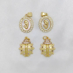 Diy Jewelry Charms for Making Jewelry Accessories Fashion White Zircon Retro Saint Hollow Ladybug Beetle Pendant Earrings Parts