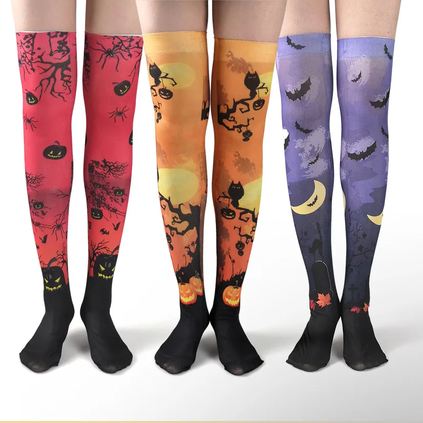 Halloween Cosplay Kousen Voor Vrouwen Halloween Kostuums Lolita Over Knie Sokken Vrouwelijke Bedrukte Lange Sokken Kleding Accessoires