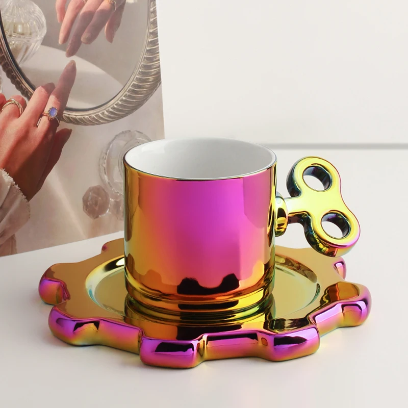 

Creative Gear Mug Coffee Cup Saucer Drinking Water Gradient Ceramic Cup Household Water Dispenser Exquisite Gift Birthday Gift