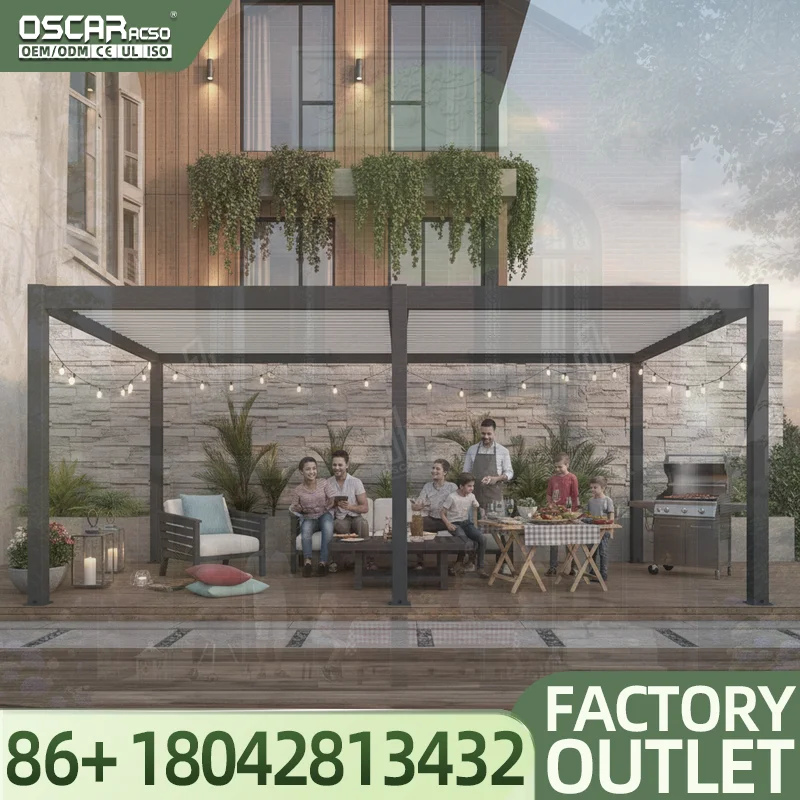 Modern Outdoor Aluminum Louvre Roof  3x3m 4x3m 4x4m 6x3m 6x4m Prefab Garden Buildings Patio Canopy Sun Shade Shelter Deck Backya