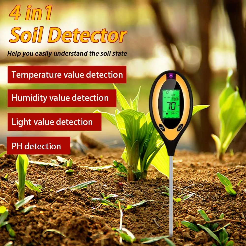 

4 in 1 Soil Survey Instrument LCD Screen Heat-resistant Metal Sensor Soil Tester Portable Digital Display
